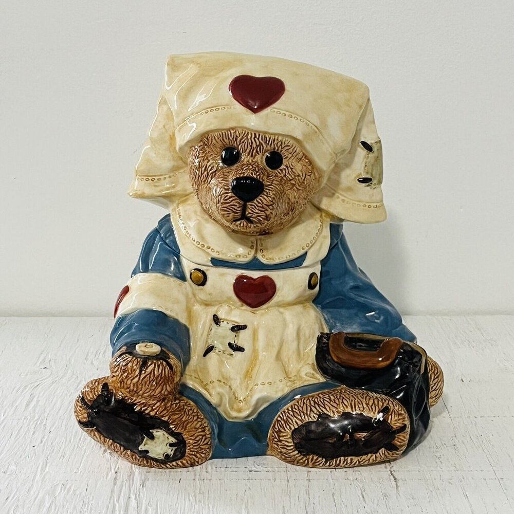 BOYD'S BEARS CLARA WARM HEART NURSE COOKIE JAR BEARWARE POTTERY EDITION #2E/1083